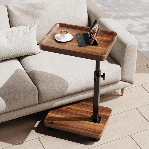 Swiveling, height-adjustable side table on wheels for home use